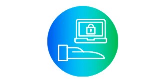 Ikona dłoni i laptopa z kłódką na ekranie
