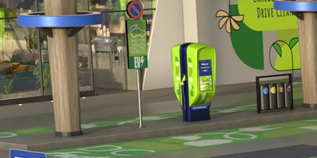 Ładowarka EV z nałożonym oznakowaniem pionowym.
