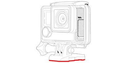 Szkic GoPro z zaznaczeniem miejsc wykorzystania taśmy VHB.
