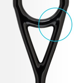 Zbliżenie ukazujące czarne przewody w kształcie litery Y, formujące kabłąk stetoskopu 3M Littmann.