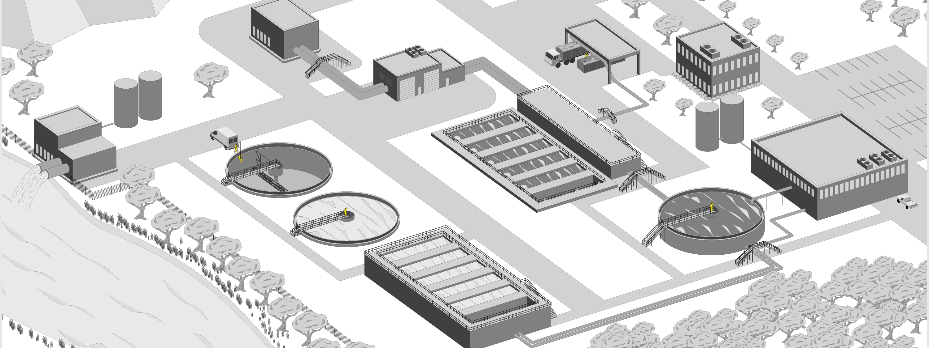 Stacja uzdatniania wody i oczyszczalnia ścieków – ilustracja

