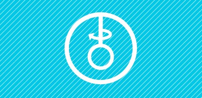 Okrągła, biała ikona obracającej się głowicy stetoskopu Littmann na niebieskozielonym tle.
