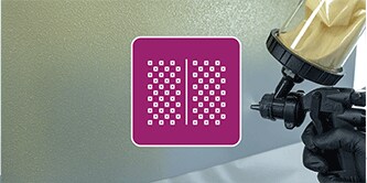 Lakiernik natryskujący panel z teksturą pistoletem 3M Performance 2 z ilustracyjną ikoną tekstury
