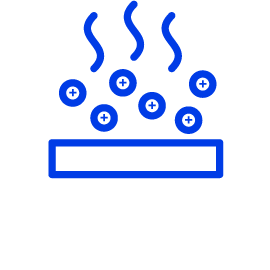 Niebieski piktogram przedstawiający powłoki poddawane procesowi metalizacji próżniowej