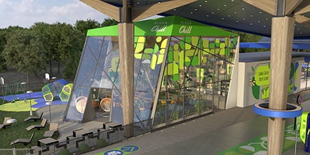 Okna stacji ładowania EV pokryte foliami okiennymi.
