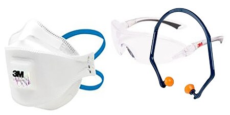 Zdjęcie przedstawiające półmaskę filtrującą jednorazowego użytku i okulary ochronne
